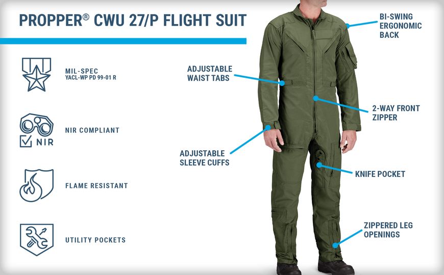 Комбінезон льотний вогнетривкий CWU 27/P NOMEX Flight Suit чорний, Propper F51154600134L фото